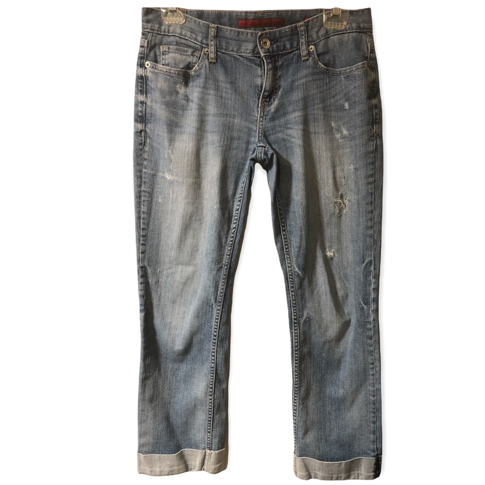 Banana republic straight leg distressed boyfriend cuffed jeans size 27 EUC